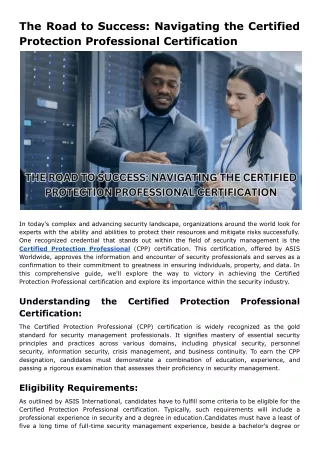 The Road to Success: Navigating the Certified Protection Professional Certificat