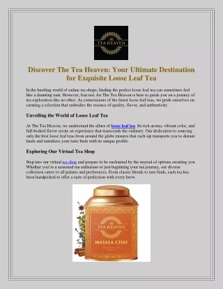 Discover The Tea Heaven Your Ultimate Destination for Exquisite Loose Leaf Tea