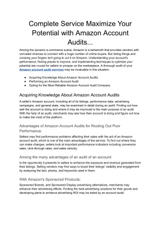 Complete Service Maximize Your Potential with Amazon Account Audits - Google Docs