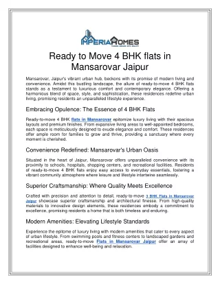 Ready to Move 4 BHK flats in Mansarovar Jaipur