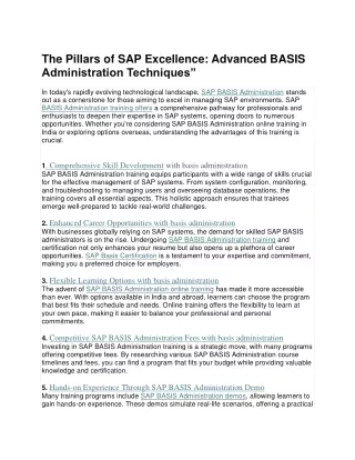 The Pillars of SAP Excellence: Advanced BASIS Administration Techniques”