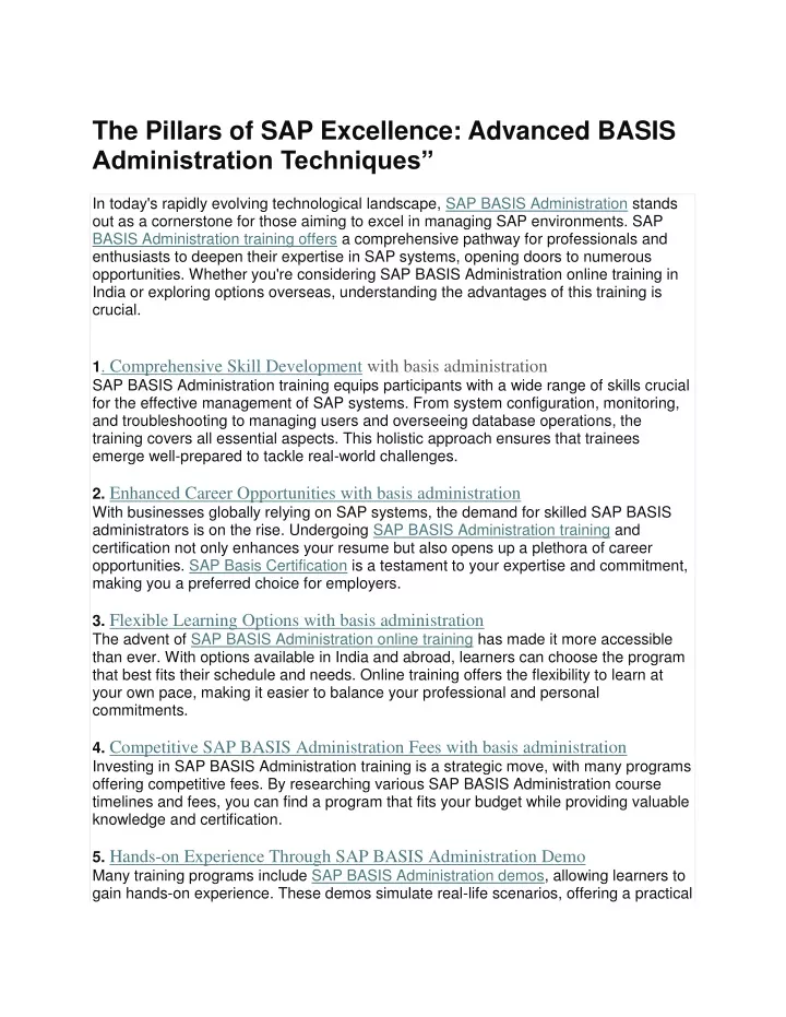 the pillars of sap excellence advanced basis