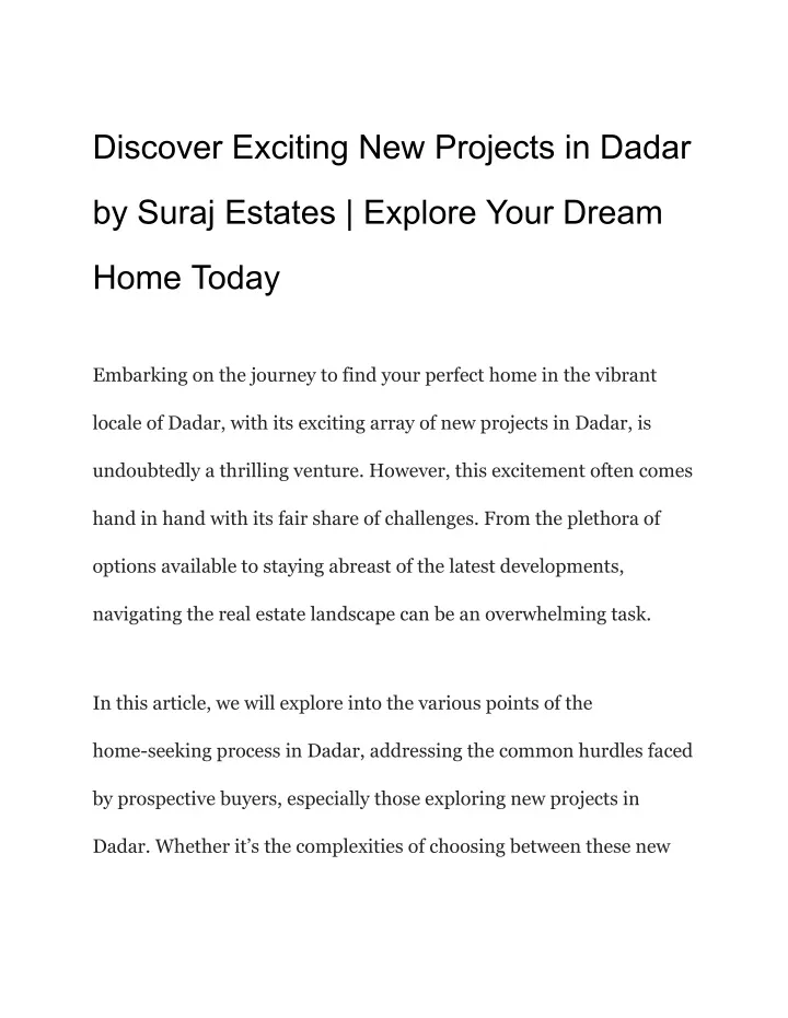 discover exciting new projects in dadar