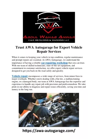 Trust AWA Autogarage for Expert Vehicle Repair Services