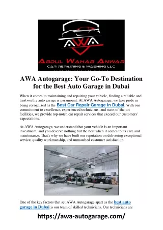 AWA Autogarage: Your Go-To Destination for the Best Auto Garage in Dubai