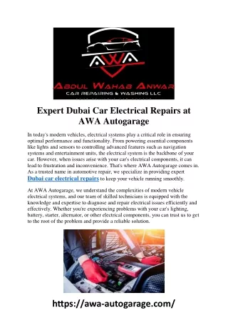 Expert Dubai Car Electrical Repairs at AWA Autogarage