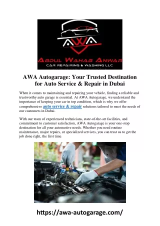 AWA Autogarage: Your Trusted Destination for Auto Service & Repair in Dubai