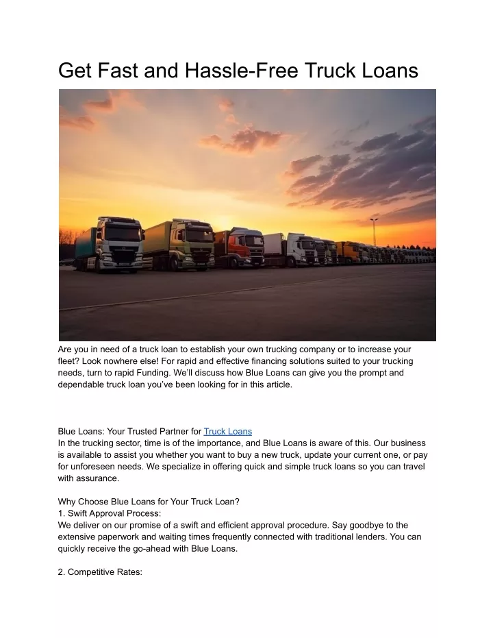 get fast and hassle free truck loans