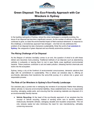 Eco-Friendly Approach with Car Wreckers in Sydney