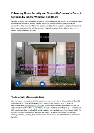 Enhancing Home Security and Style with Composite Doors in Swindon by Eclipse Windows and Doors