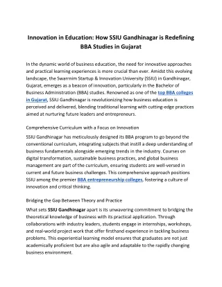 Innovation in Education - How SSIU Gandhinagar Is Redefining BBA Studies in Gujarat