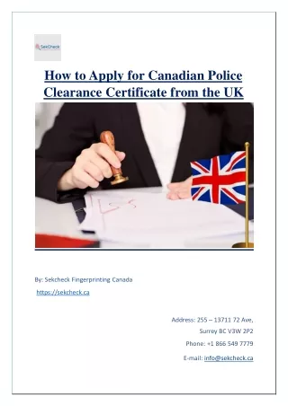 How to Apply for Canadian Police Clearance Certificate from the UK