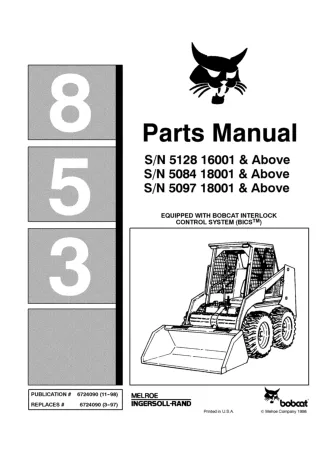 Bobcat 853 Skid Steer Loader Parts Catalogue Manual (SN 512816001 & Above )