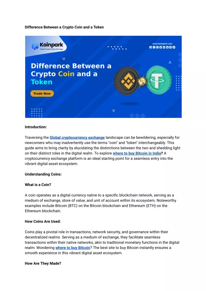 difference between a crypto coin and a token