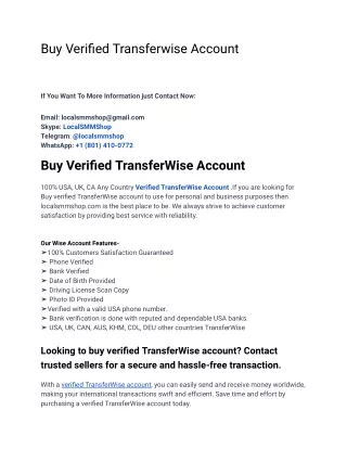 Buy Verified Transferwise Account