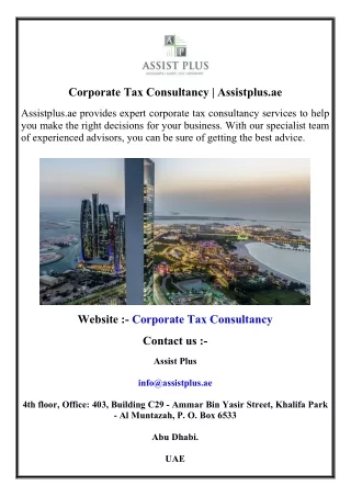 Corporate Tax Consultancy  Assistplus.ae