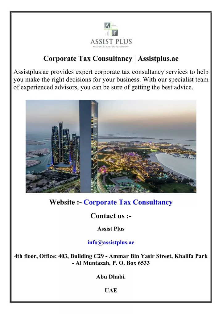 corporate tax consultancy assistplus ae