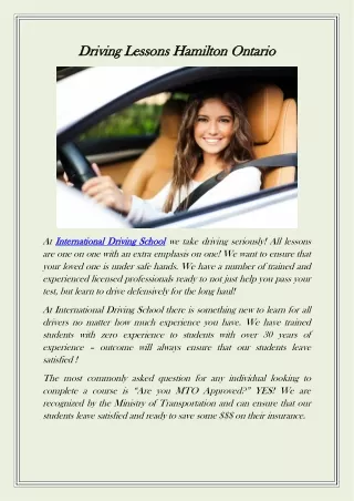 Driving Lessons Hamilton Ontario