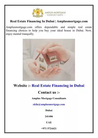 Real Estate Financing In Dubai  Amplusmortgage.com