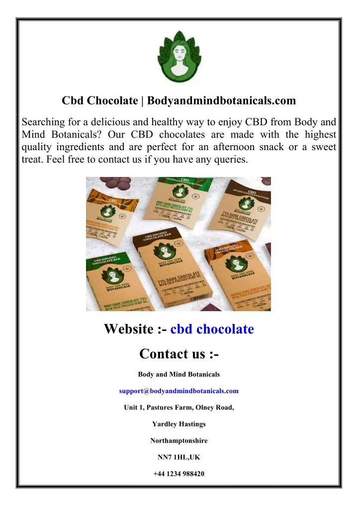 cbd chocolate bodyandmindbotanicals com