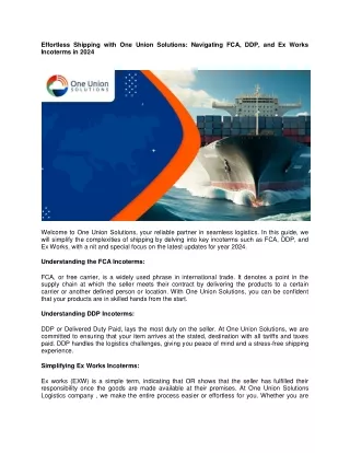 effortless shipping with one union solutions