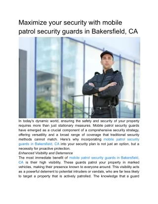 Maximize your security with mobile patrol security guards in Bakersfield, CA