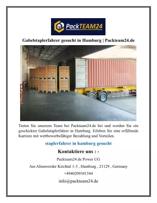 Gabelstaplerfahrer gesucht in Hamburg  Packteam24.de
