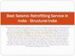Best Seismic Retrofitting Service In India - Structural-India