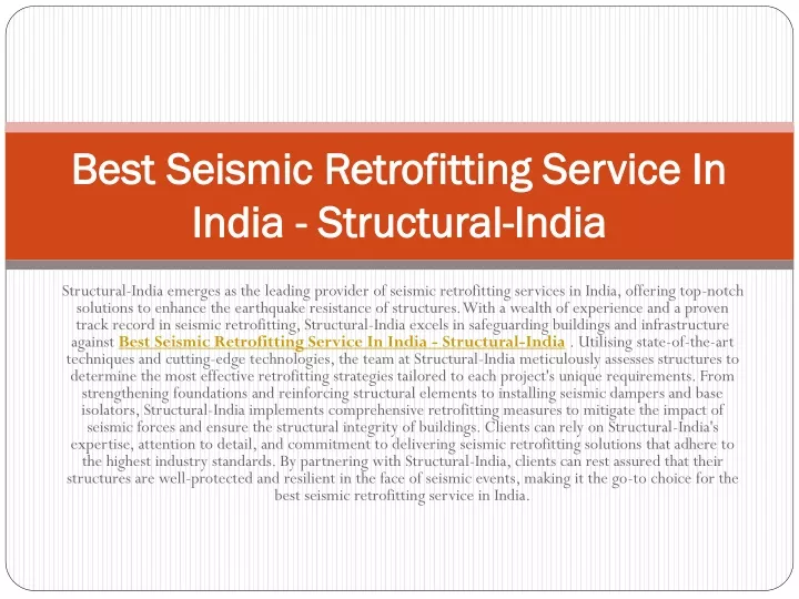 best seismic retrofitting service in india structural india