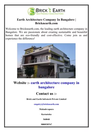 earth architecture company in bangalore