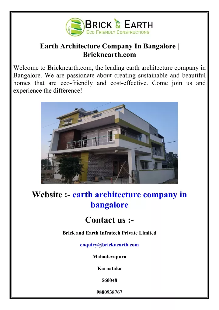 earth architecture company in bangalore
