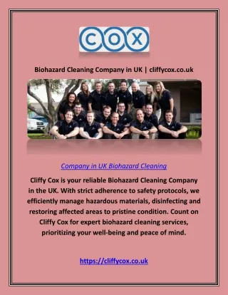 Biohazard Cleaning Company in UK | cliffycox.co.uk