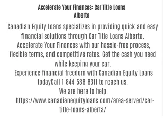 Accelerate Your Finances: Car Title Loans Alberta