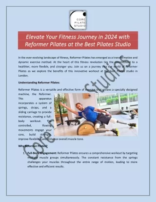 Elevate Your Fitness Journey in 2024 with Reformer Pilates at the Best Pilates Studio