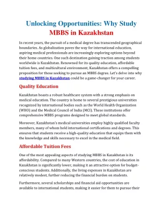 Unlocking Opportunities Why Study MBBS in Kazakhstan
