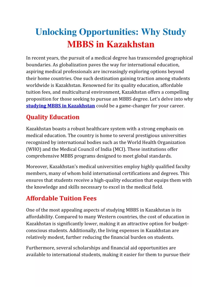 unlocking opportunities why study mbbs