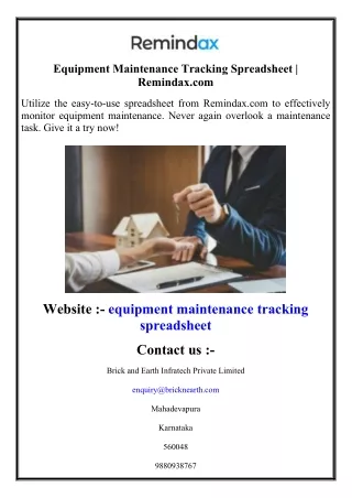 Equipment Maintenance Tracking Spreadsheet  Remindax.com