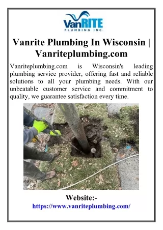 Vanrite Plumbing In Wisconsin  Vanriteplumbing.com