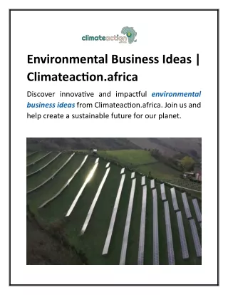Environmental Business Ideas  Climateaction.africa