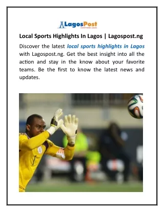 Local Sports Highlights In Lagos  Lagospost.ng