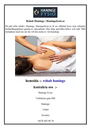 Rehab Haninge  Haningefysio.se