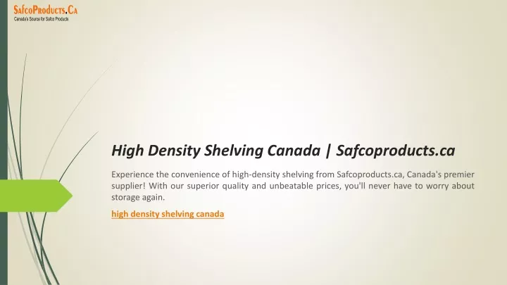 high density shelving canada safcoproducts ca