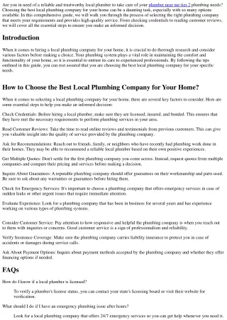 How to choose the best local plumbing company for your home