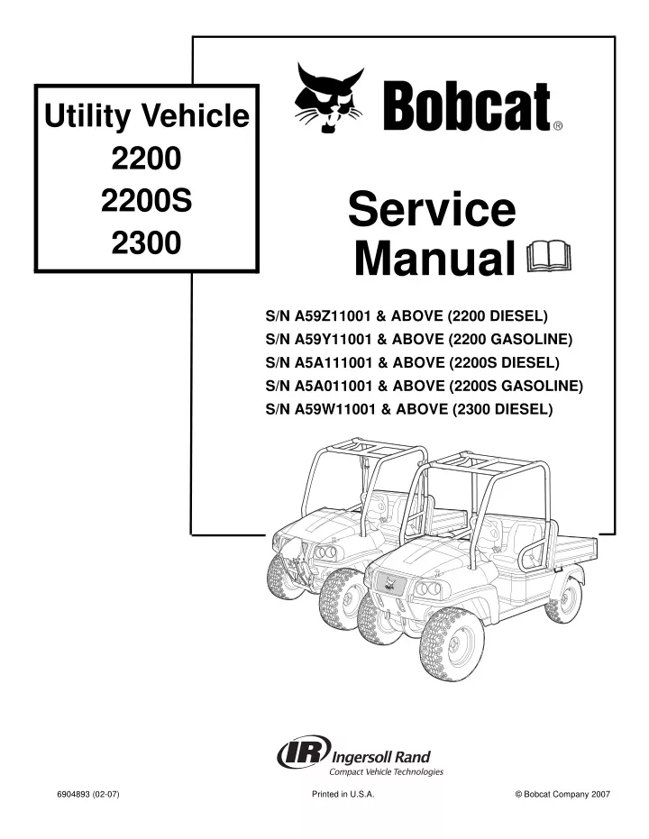 PPT - BOBCAT 2200 UTILITY VEHICLE Service Repair Manual SN A59Z11001 ...