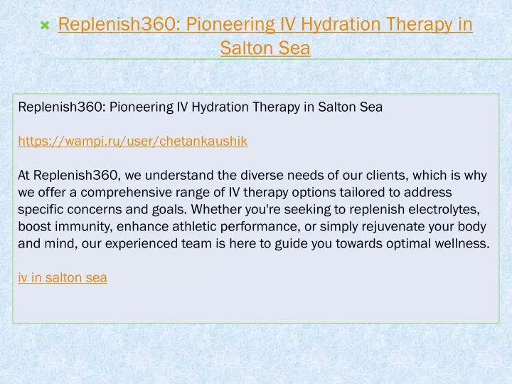 replenish360 pioneering iv hydration therapy in salton sea