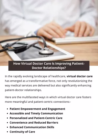How Virtual Doctor Care Is Improving Patient-Doctor Relationships?