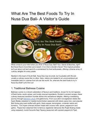 What Are The Best Foods To Try In Nusa Dua Bali- A Visitor’s Guide