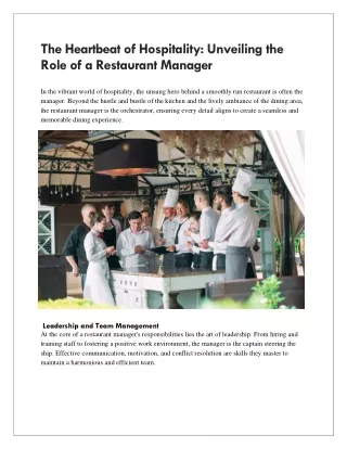 Role of a Restaurant Manager