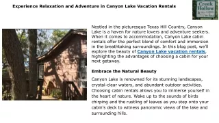 Experience Relaxation and Adventure in Canyon Lake Vacation Rentals