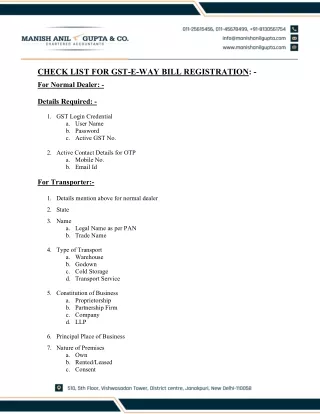 Check List for GST-E-WAY Bill Registration